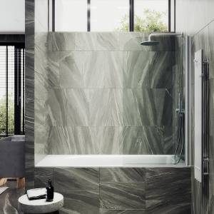 Шторка на ванну MaybahGlass MGV-596-1 поворотная, на монопетле, стекло прозрачное, профиль белый матовый, 1400x400