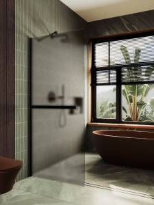 Душевая перегородка MaybahGlass MGD-728-6ш 79x195, стекло бронза матовая 8 мм, профиль черный