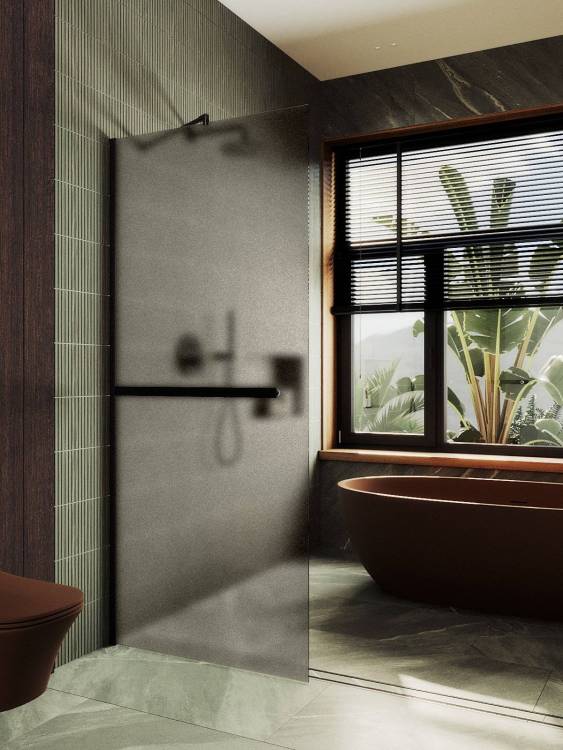 Душевая перегородка MaybahGlass MGD-728-6ш 79x195, стекло бронза матовая 8 мм, профиль черный