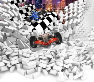 3D Фотообои Artegrafico «Формула-1 сквозь стену» DET-404 песок