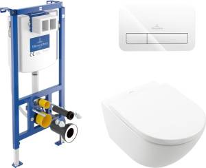 Комплект Унитаз подвесной Villeroy&Boch Subway 3.0 4670TS01 alpin, сиденье с микролифтом + Система инсталляции для унитазов Villeroy&Boch 92242700 + Кнопка