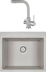 Комплект Paulmark Kante PM106052-GR серый + Смеситель Paulmark Essen Es213011-310 для кухонной мойки, серый