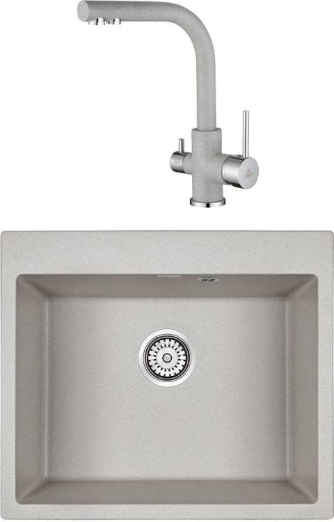 Комплект Paulmark Kante PM106052-GR серый + Смеситель Paulmark Essen Es213011-310 для кухонной мойки, серый