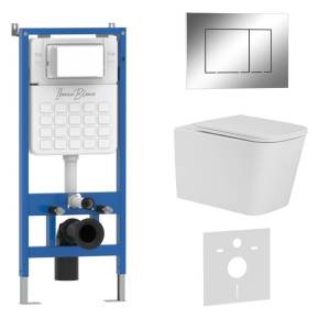 Унитаз с инсталляцией Iberica Blanca Toledo Alto IB001.TLA.231.852 безободковый, с крышкой-сиденьем микролифт, с кнопкой глянцевый хром