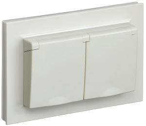 Розетка 2-местная с заземлением, шторками и крышкой IEK Brite BR-R26-16-44-K10-F бежевый