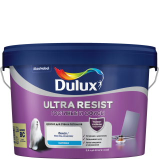 Краска интерьерная ультрастойкая Dulux Ultra Resist Гостиные и Офисы матовая база BC 2.25 л