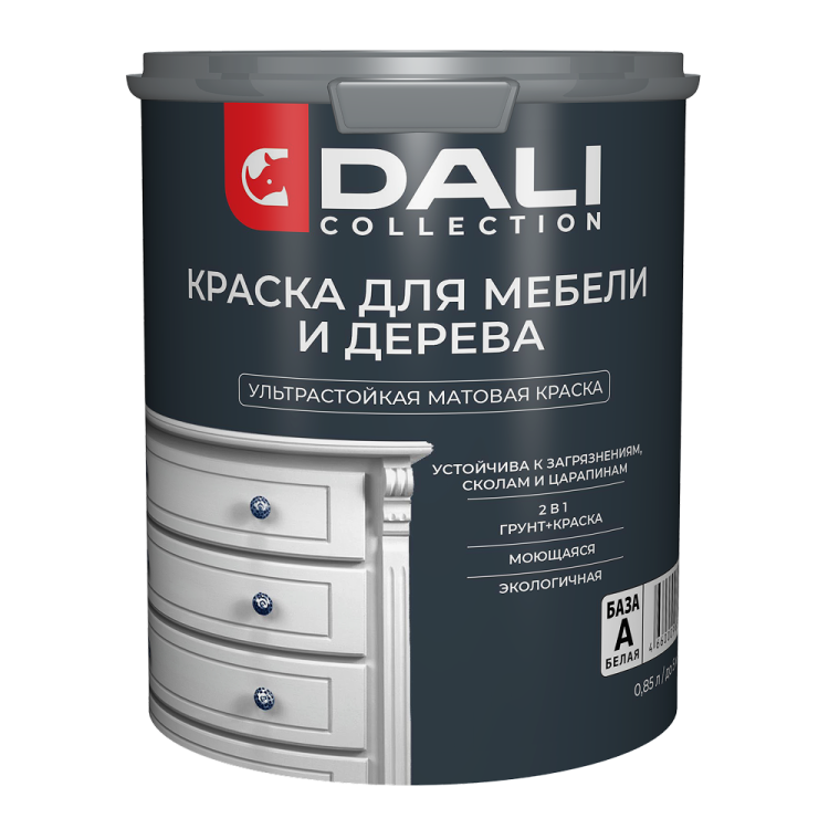Краска для мебели и дерева 2 в 1 ультрастойкая Dali Collection матовая база А 0.85 л