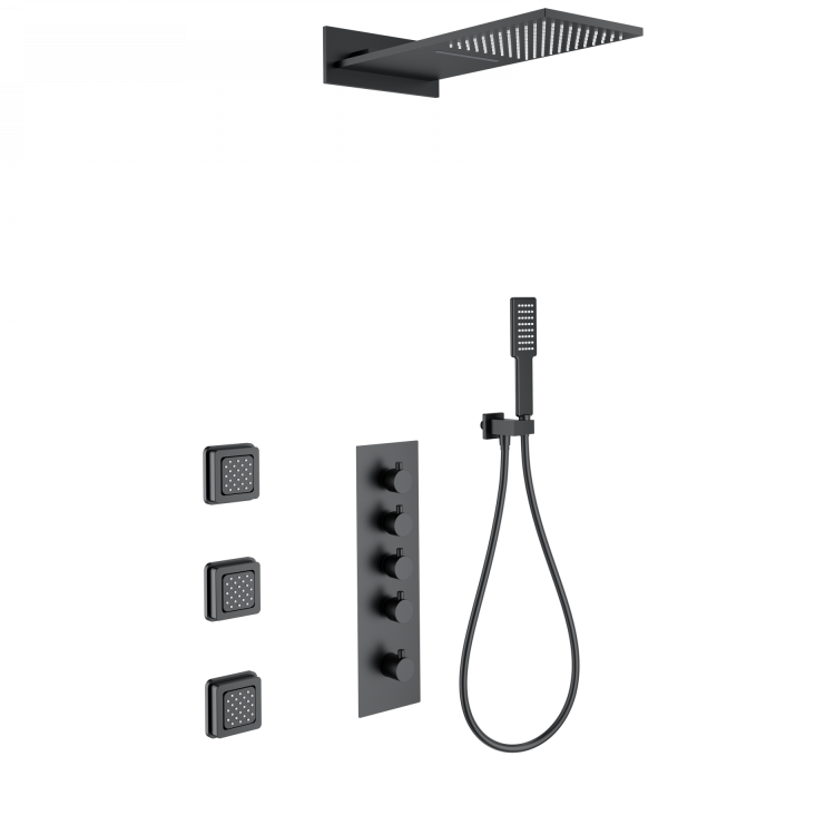 Душевой комплект Wonzon & Woghand WW-D4100-MB с термостатом, черный