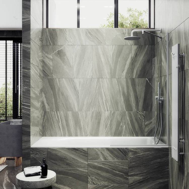 Шторка на ванну MaybahGlass MGV-154-1у стекло прозрачное, профиль белый матовый, 1400x740