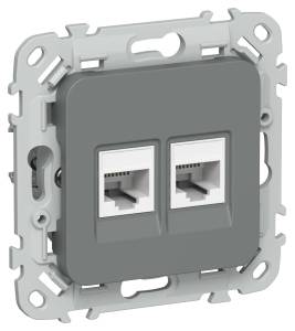 Розетка компьютерная RJ45 2-местная IEK Flite FI-K22-1-K80 мокрый асфальт