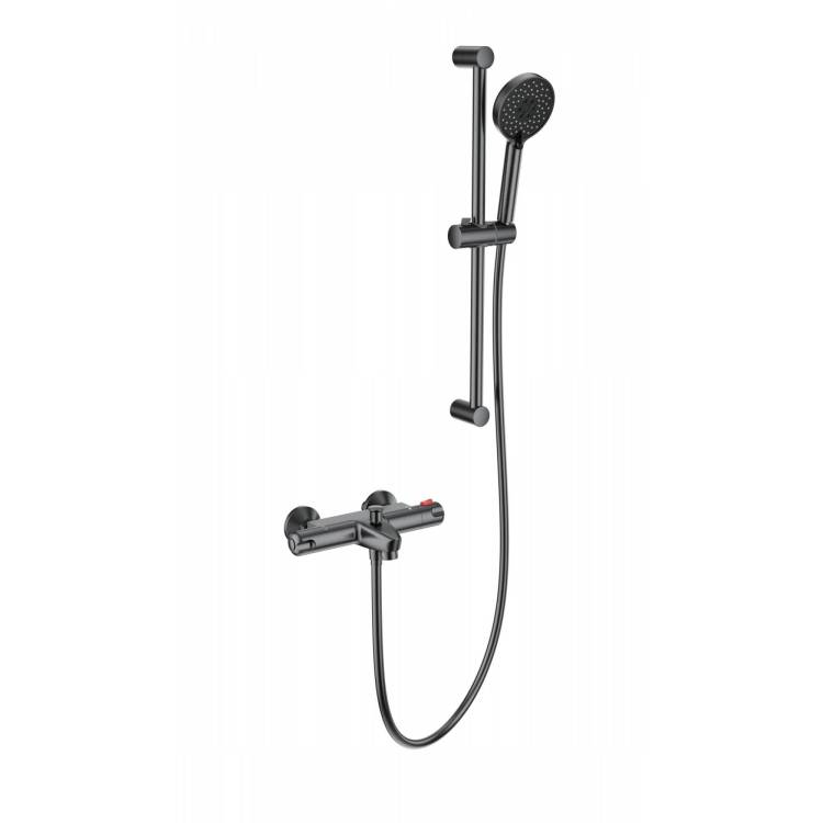 Смеситель для ванны Wonzon & Woghand WW-C2001-A-BGG термостатический, с душевым гарнитуром, темный графит