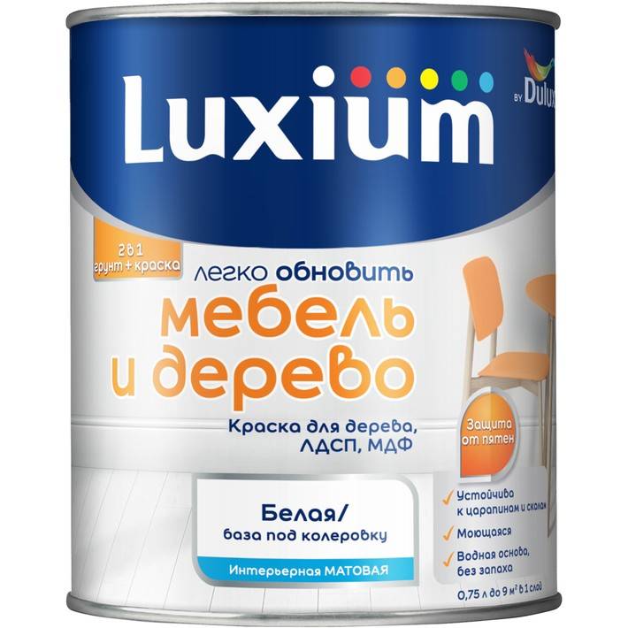 Краска для дерева водно-дисперсионная Luxium Мебель и Дерево матовая база BW 0.75 л