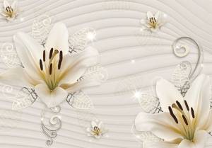 3D Фотообои Artegrafico «Лилии на линейчатом фоне» GM-100 акварель