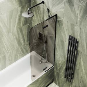Шторка на ванну MaybahGlass MGV-918-6 99x140, поворотная, стекло графит 6 мм, профиль черный