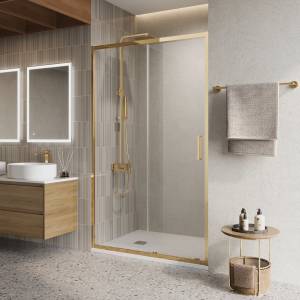 Душевая дверь в нишу Belbagno LUCE-BF-1-120-C-ORO профиль золото, стекло прозрачное, 120x195