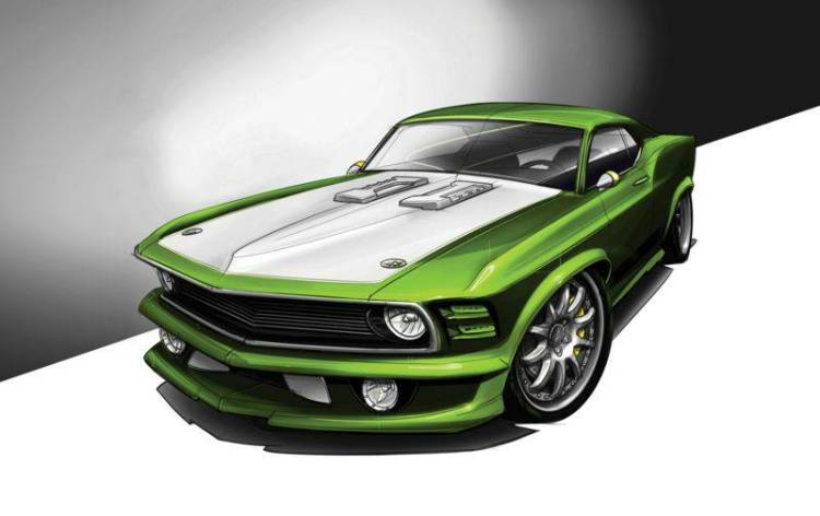 3D Фотообои Artegrafico «Скетч зеленый мустанг» CAR012 песок