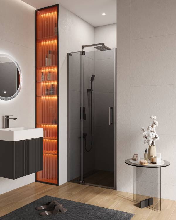 Душевая дверь в нишу Cezares SLIDER-B-1-70/80-GRIGIO-GM профиль оружейная сталь, стекло серый, 70x195