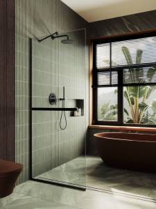 Душевая перегородка MaybahGlass MGD-726-6у 79x195, стекло прозрачное 8 мм, профиль черный