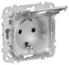 Розетка 1-местная с заземлением, шторками и крышкой IEK Flite FI-R16-16-1-44-K47 алюминий