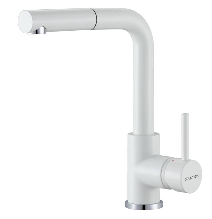 Смеситель для кухни Paulmark Kassel Ka214311-WH с выдвижным изливом, белый матовый