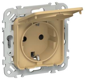 Розетка 1-местная с заземлением, шторками и крышкой IEK Flite FI-R16-16-44-K89 шамуа