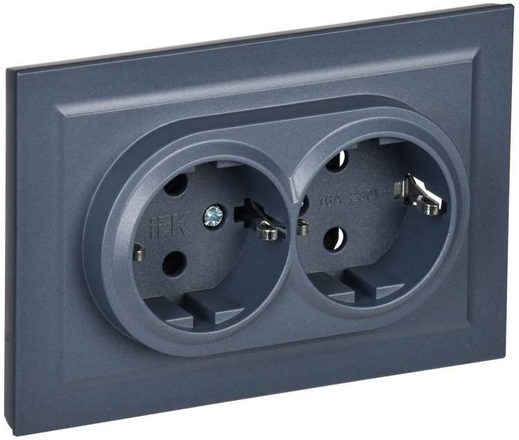 Розетка 2-местная с заземлением IEK Brite BR-R21-16-K35-F маренго