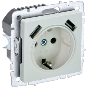 Розетка 1-местная с заземлением, шторками и USB Type A+A IEK Brite BR-R14-16-U21-D21-K36 жемчуг