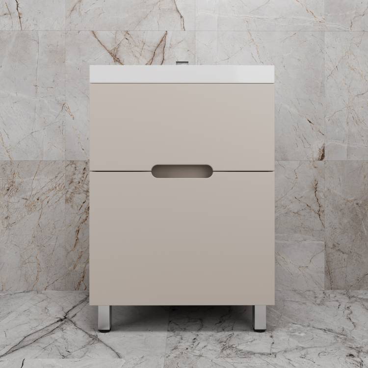 Тумба с раковиной Style Line Матис 60 напольная, крем, раковина белая, 82x60x45