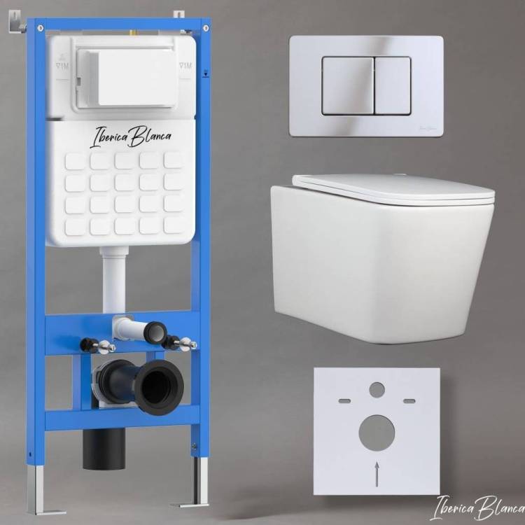 Комплект Iberica Blanca Toledo Alto IB001.TLA.231.1131 унитаз безободковый, белый, сиденье микролифт, клавиша смыва хром глянцевый