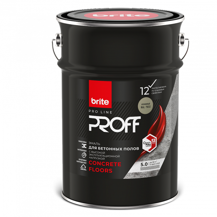 Эмаль для бетонных полов Brite Pro Line Proff Concrete Floors полуматовый RAL 7032 5 л