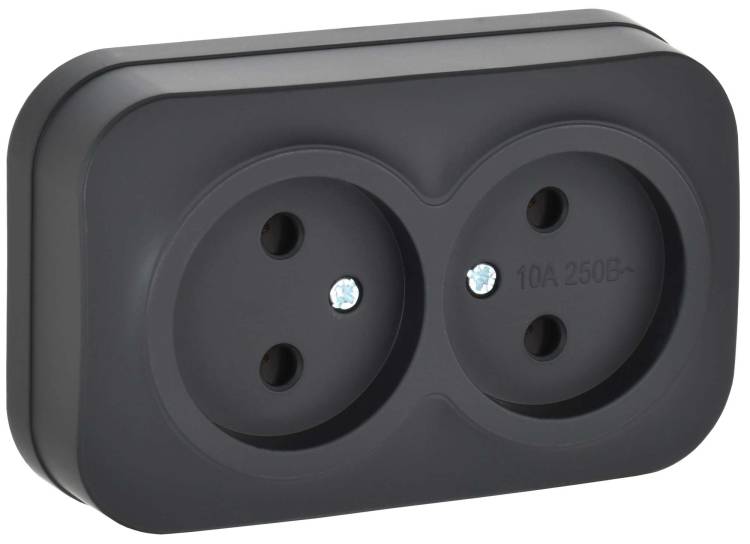 Розетка 2-местная IEK Glory ERH20-K02M-10 черный матовый
