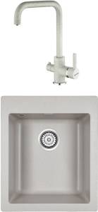 Комплект Paulmark Leer PM104249-GR серый + Смеситель Paulmark Logas Lo213021-310 для кухонной мойки, серый