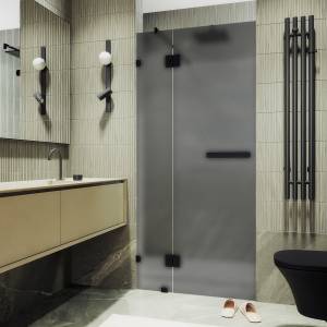 Душевая дверь в нишу MaybahGlass MGD-494-6 с добором на петлях, стекло графит матовый, профиль черный, 1950x900