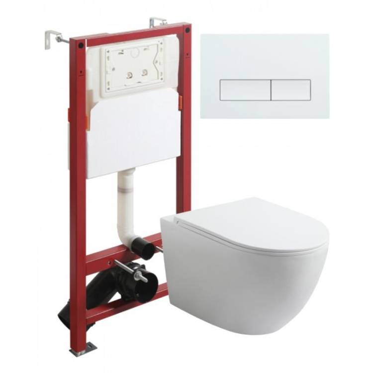 Унитаз с инсталляцией Agger ATI07150+APB288 безободковый, сиденье микролифт, белый, с белой кнопкой