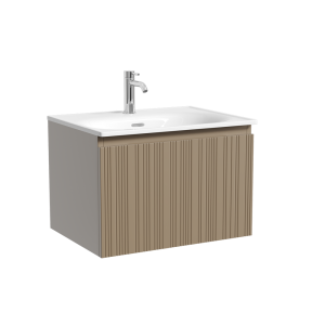 Тумба с раковиной Sancos Code подвесная, 60x46x42, c одним ящиком оснащенным доводчиками, Серо - бежевый