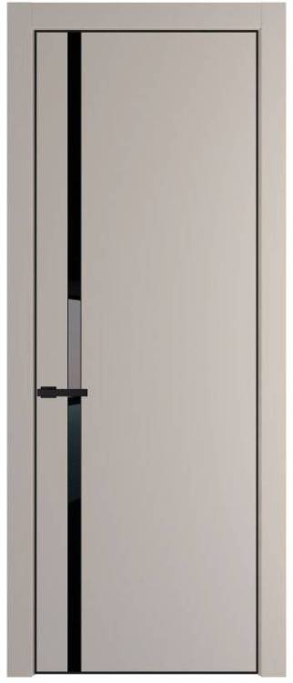 Межкомнатная дверь Profil Doors 21 PE полотно Сэнд, кромка алюминиевая с четырех сторон черная, стеклянная вставка черный лак 600x2000