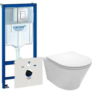 Комплект Унитаз подвесной Jacob Delafon Rodin+ EDY102-00 + Крышка-сиденье E23280-00 с микролифтом + Инсталляция Grohe Rapid SL 38775001 4 в 1 с кнопкой