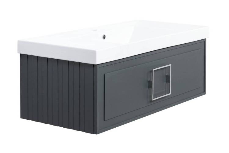 Тумба с раковиной La Fenice Cubo FNC-01-CUB-G-100 Серый, ручка хром, с черной столешницей