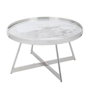 Стол журнальный Stool Group Гера ECT-280 белая керамика сталь серебро 80x80x45