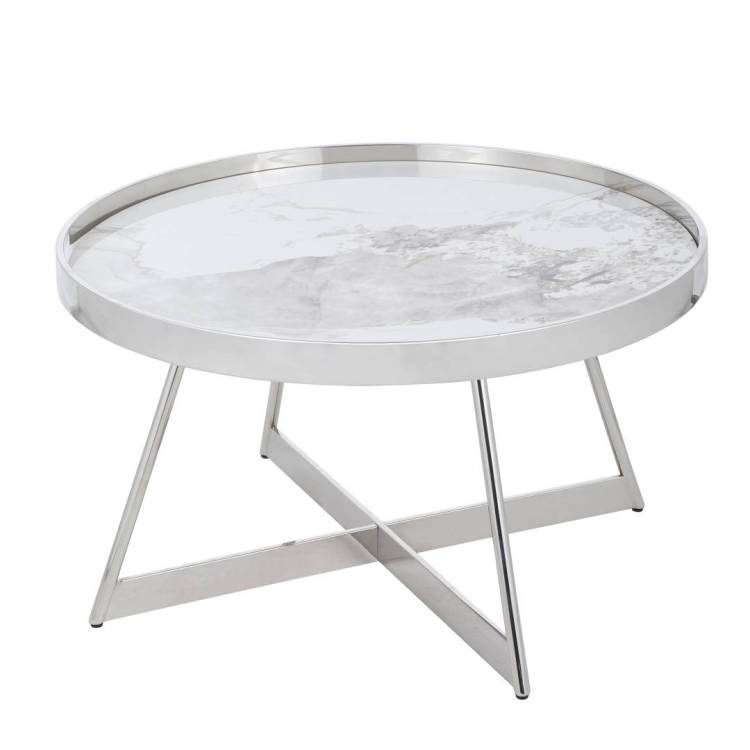 Стол журнальный Stool Group Гера ECT-280 белая керамика сталь серебро 80x80x45