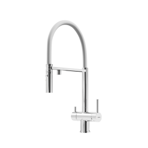 Смеситель для кухни Sancos Imola SC4010CHwh с возможностью подключения фильтра для воды, хром с белым изливом