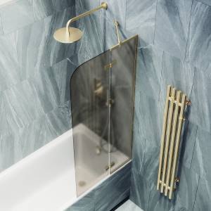 Шторка на ванну MaybahGlass MGV-658-3 69x140, поворотная, стекло бронза матовая 6 мм, профиль золото