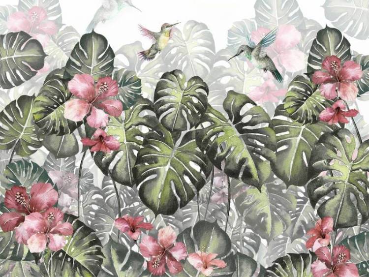 3D Фотообои Artegrafico «Колибри в листьях монстеры» TB-028 канвас