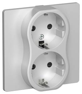 Розетка 2-местная с заземлением и шторками IEK Flite FI-R24C-16-1-K47 алюминий