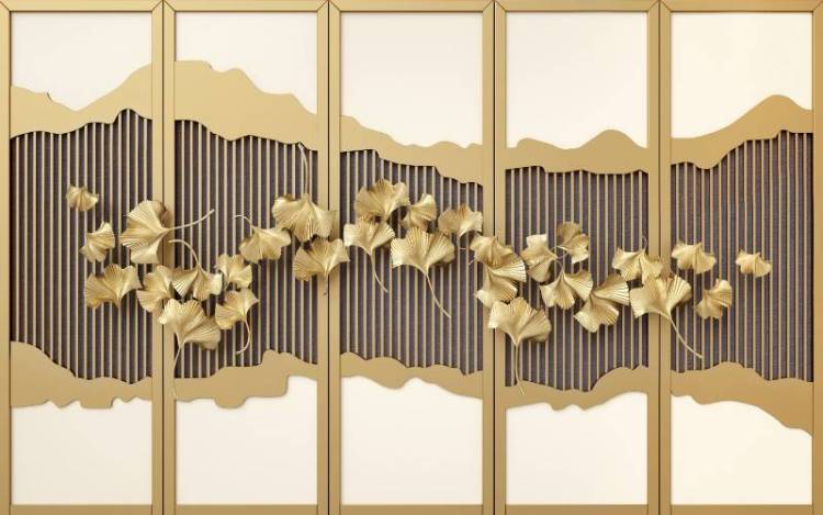 3D Фотообои Artegrafico «Стена с золотой декорацией» DR-008 песок