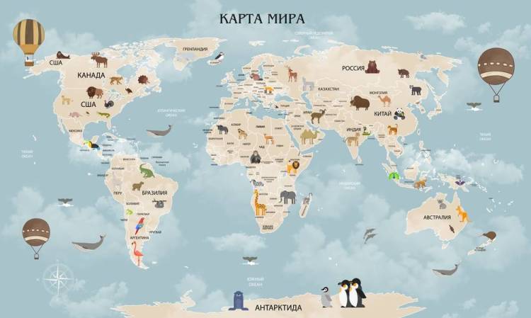 3D Фотообои Artegrafico «Детская карта в пастельных тонах» MAP-008 канвас
