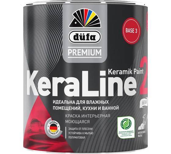 Краска для влажных помещений Dufa Premium KeraLine Keramik Paint 20 полуматовая прозрачная база 3 0.9 л