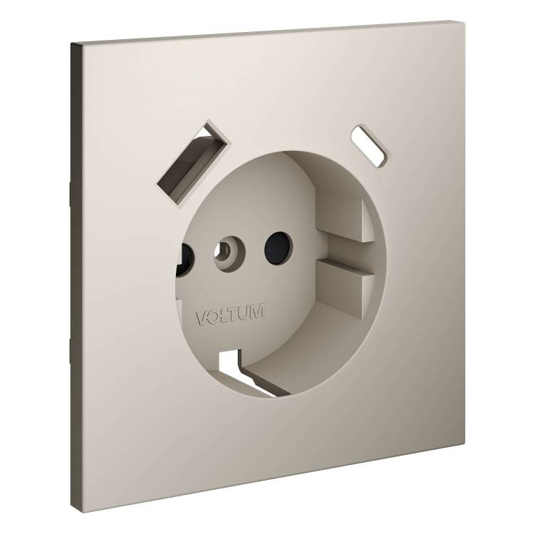 Лицевая панель для розетки с заземлением, шторками и USB Type A+C Voltum S70 VLS001003 кашемир