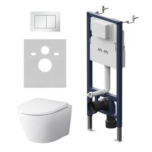 Унитаз с инсталляцией Am.Pm X-Joy IS90201.851900 безободковый, сиденье микролифт, клавиша белый глянец