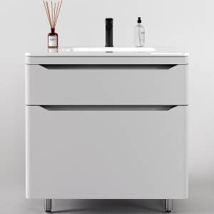 Тумба с раковиной Style Line Марелла 80 напольная, 2 ящика, Люкс антискрейтч, белый матовый, PLUS